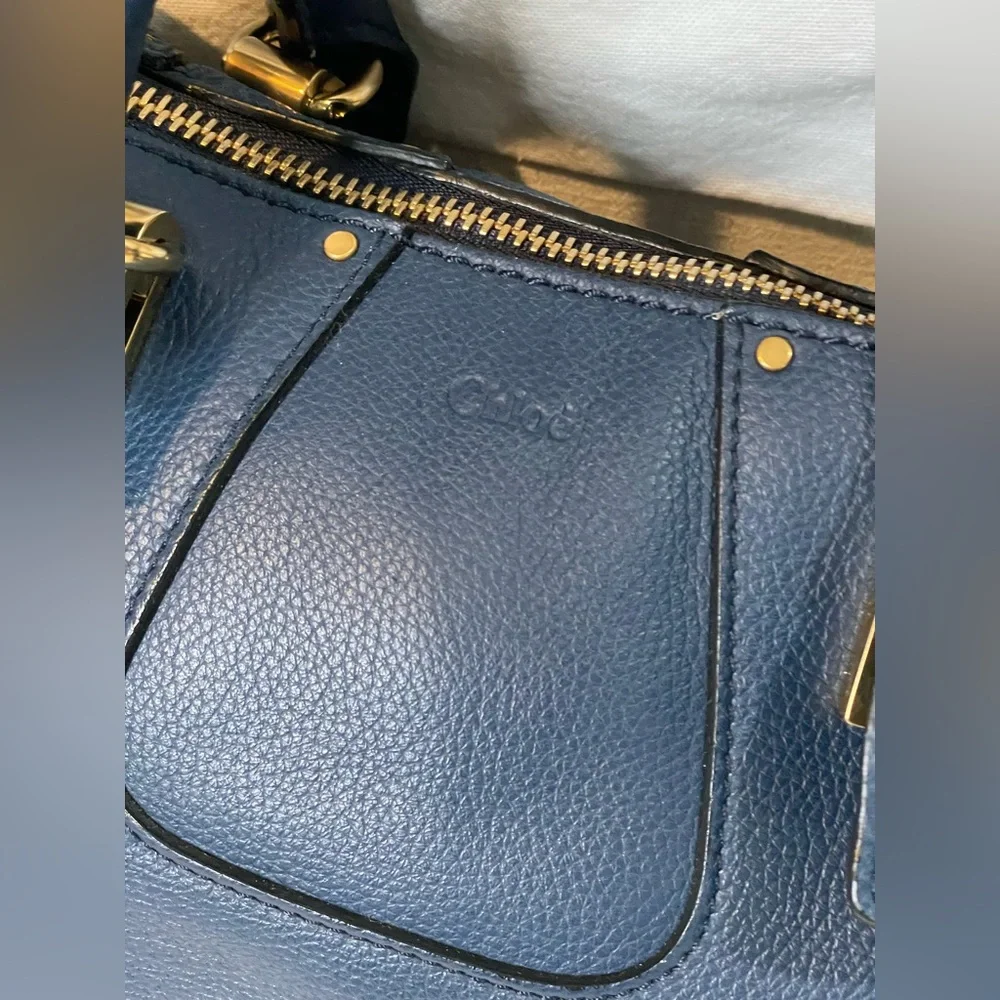 Chloe Dark Blue Leather Satchel with Gold Hardware - Picture 2 of 14